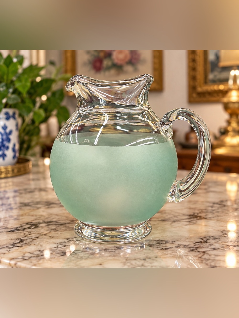 Vintage blendo Green Frosted Glass Pitcher mid century Collectible 1960 MCM